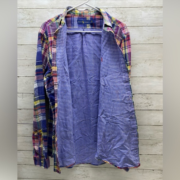 Polo Ralph Lauren Plaid Linen Colorful Mens button Long Sleeve Shirt Large - Picture 7 of 16